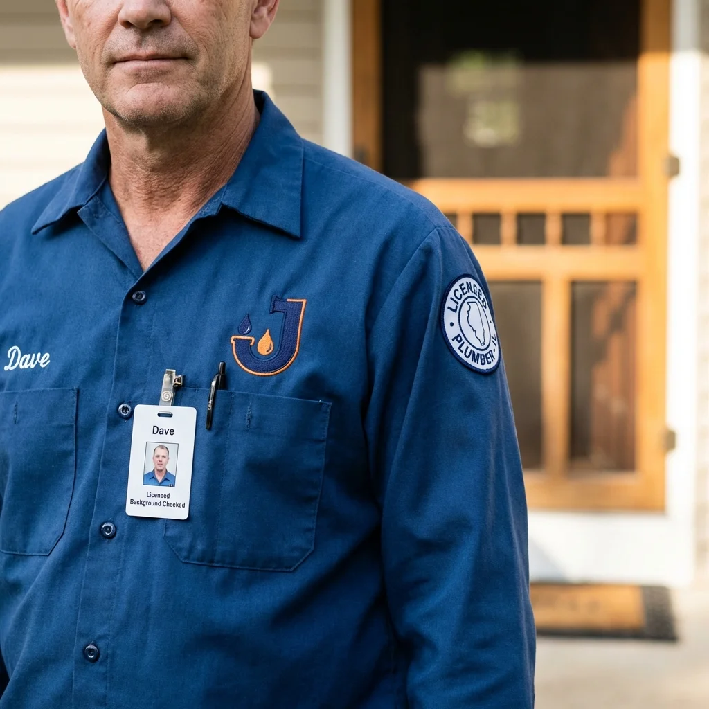 Licensed plumber showing ID badge in Pleasanton, CA