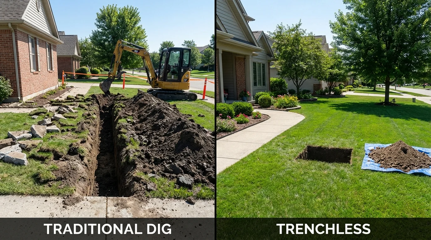 Trenchless sewer repair with minimal yard damage versus traditional excavation in Pleasanton, CA